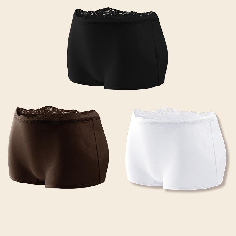 3Pcs Women's Cotton Boxers Panties Seamless Lace Satin Underwear Female Briefs Cozy Lingerie Sports Intimate Underpants S-XXL