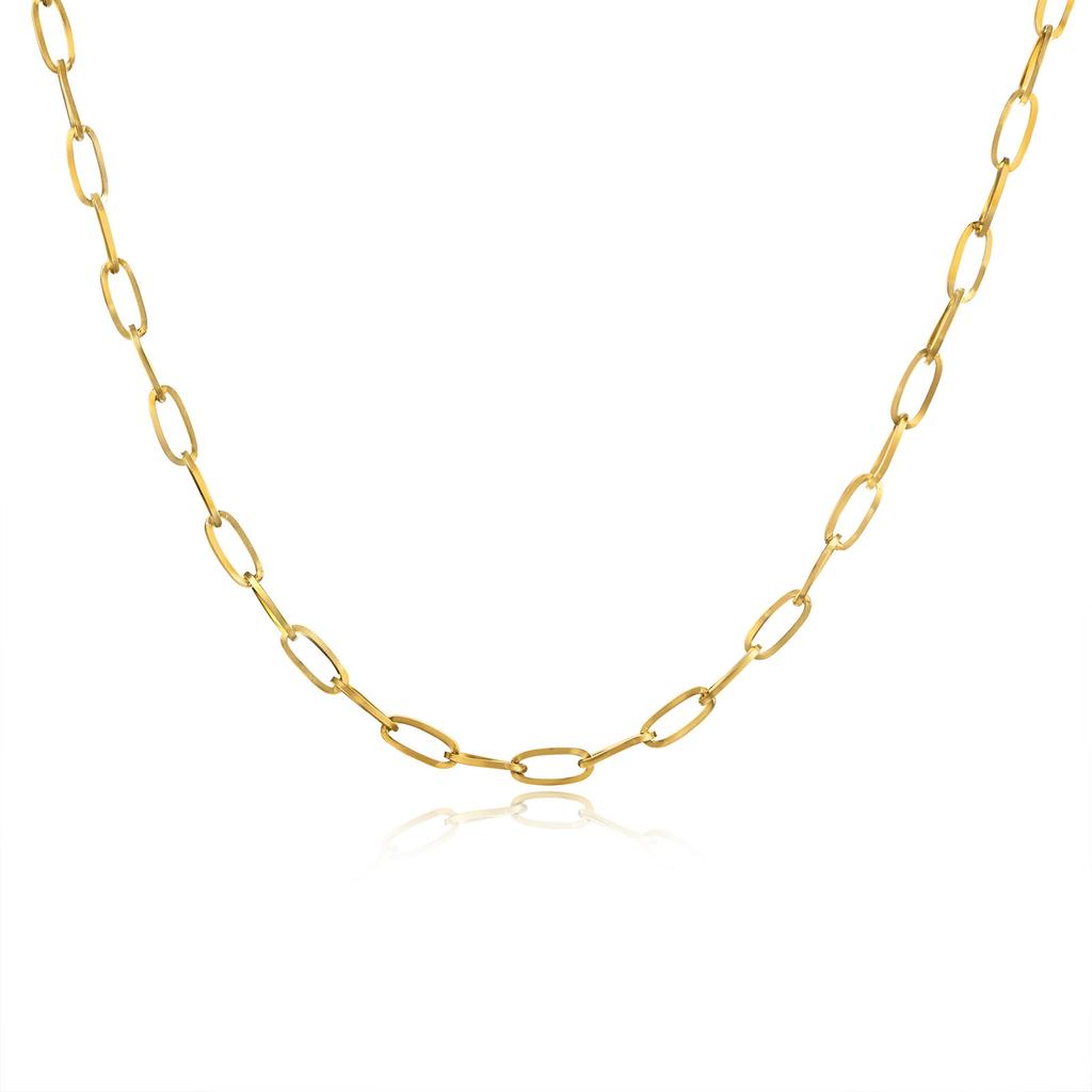 Colar de Corrente Cruzada Estilo Moda, Corrente para Clavícula de Aço Inoxidável, Colar de Corrente O Plana e Longa para Mulheres