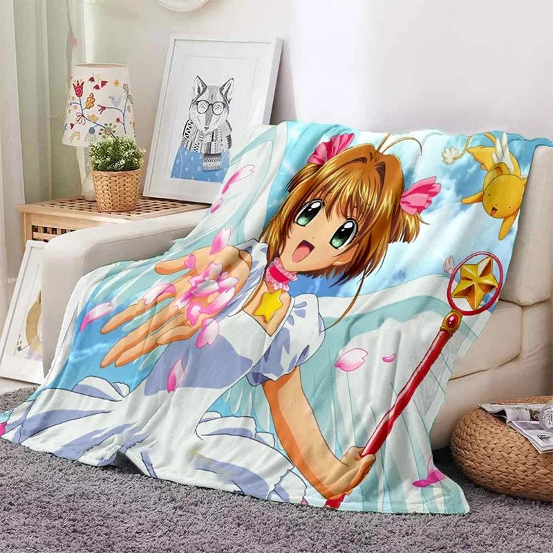 3D Print Anime Card Captor Sakura Soft Plush Blanket, Flannel Blanket Throw Blanket for Living Room Bedroom Bed Sofa Cover