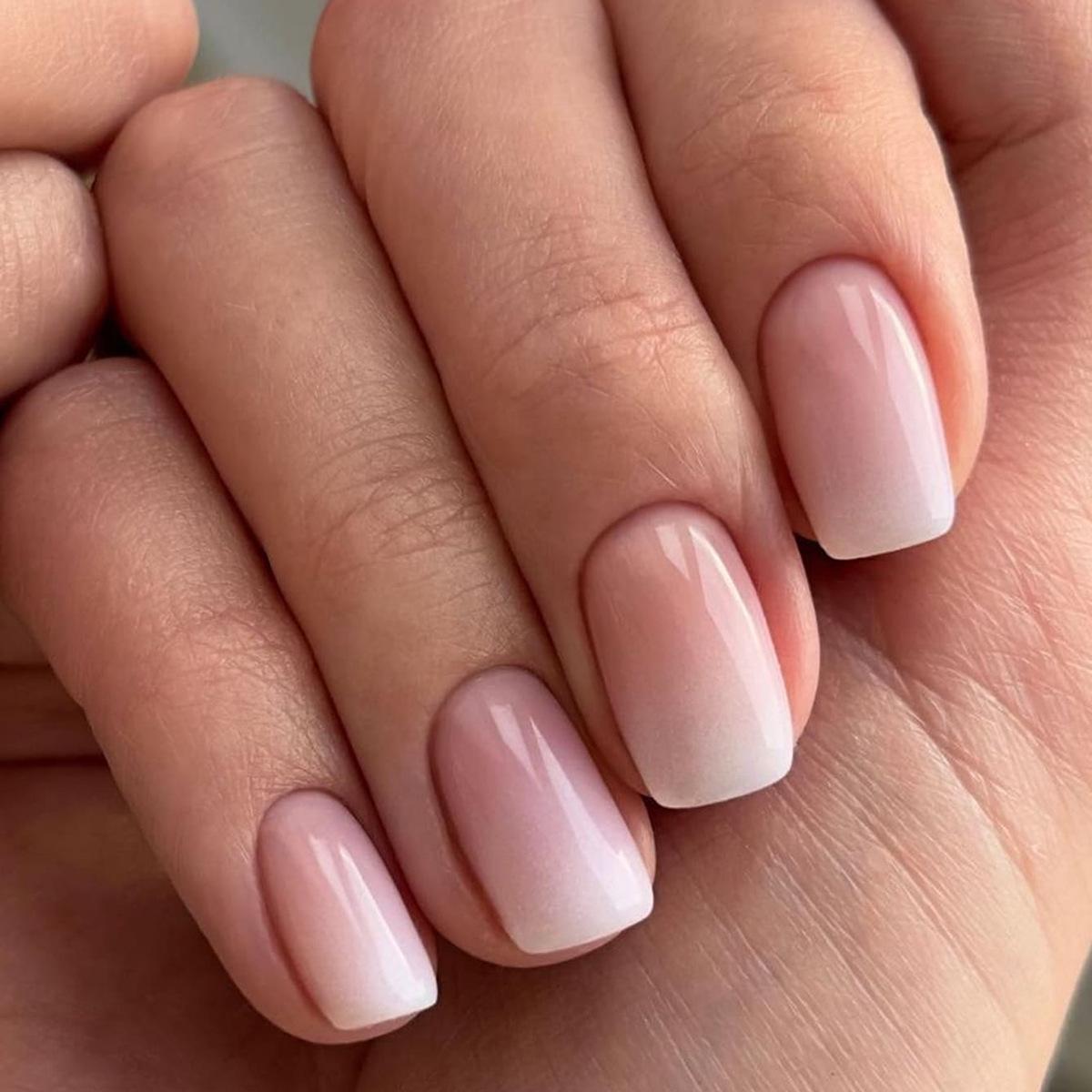 Gradient Nude Pink Blush Short Square Nail Tips - Detachable, Skin-Brightening False Nails