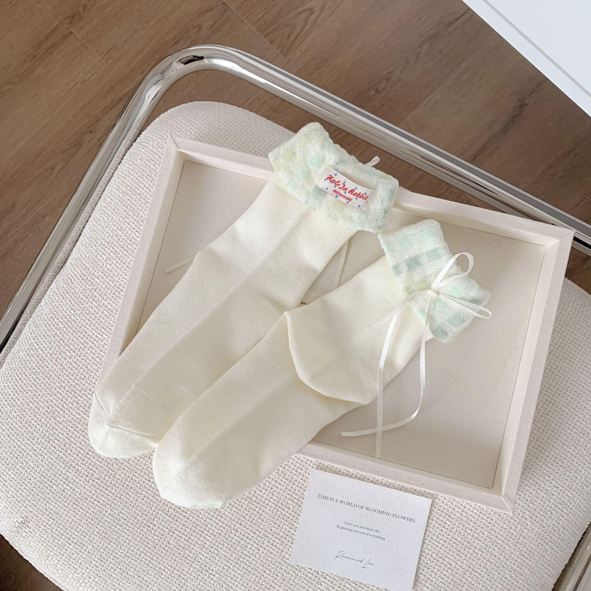 

Korean Style Cuffed Socks Women S Medium Socks Season Cream Sweet Girl Bow Pile Socks One size fits all зелений