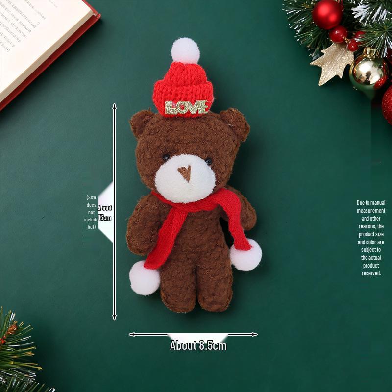 Christmas Blush Bear Plush Keyring with Scarf - Cute One-Piece Bag Charm Toy Gift
