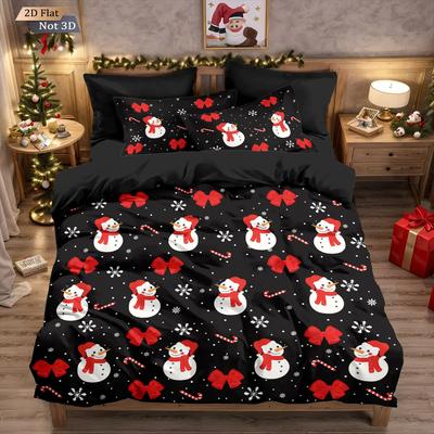 3 ks vánoční sněhulák potisk černá jádrová ložní prádlo pohodlné více velikostí ložnice kolej povlaky na přikrývku, lze prát v pračce