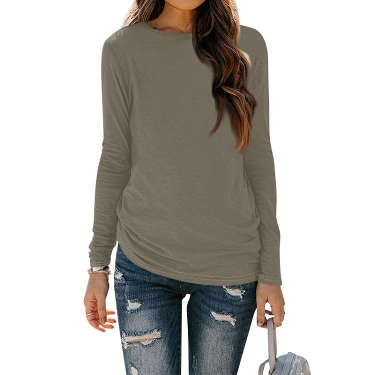 Trendy Fall Tunic Outfits Womens Fitted T Shirts Casual Long Sleeve Round Neck Basic Tee