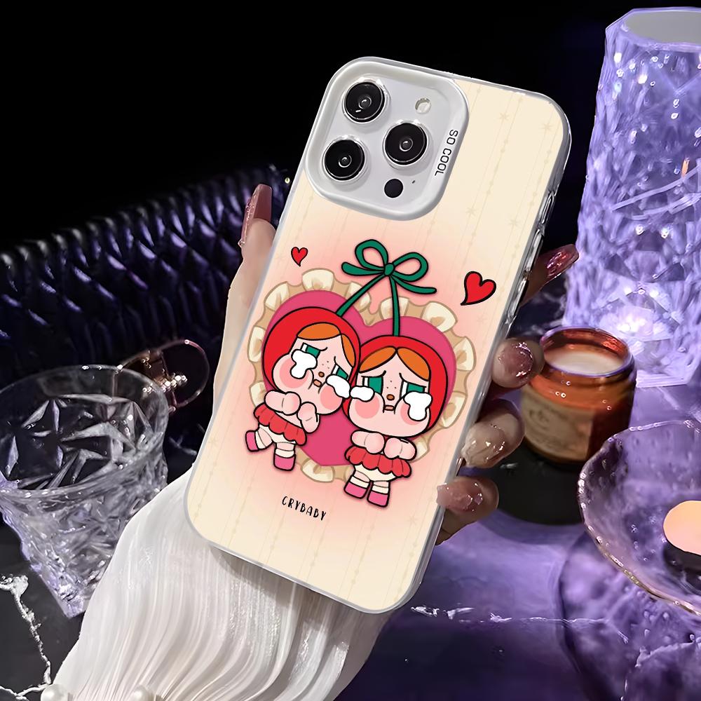 

Cute C-Crybaby Doll Phone Case For iPhone 16 15 14 13 12 11 Pro Max White Matte Laser Metallic Aurora Funda iPhone16pro