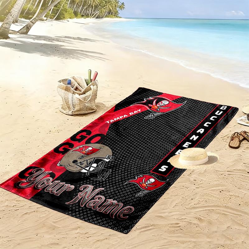 Name Custom Tampa Bay Buccaneers Print Beach Towel, Large Soft Quick Dry Towel for Beach Camping Swimming