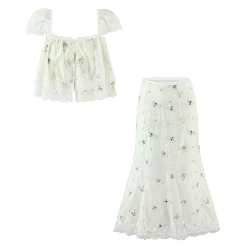 2026 Chic Lace Patchwork 2-Piece Set: Backless Top & High-Waisted Skirt