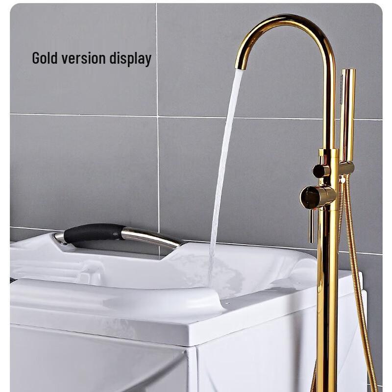 Golden Wall-Mounted Bathtub Faucet with Handheld Shower