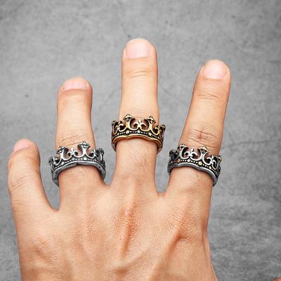 Aesthetic Crown Men Rings Stainless Steel Punk Rock Vintage Cool Stuff Fashion Jewelry Accessories For Women Gift