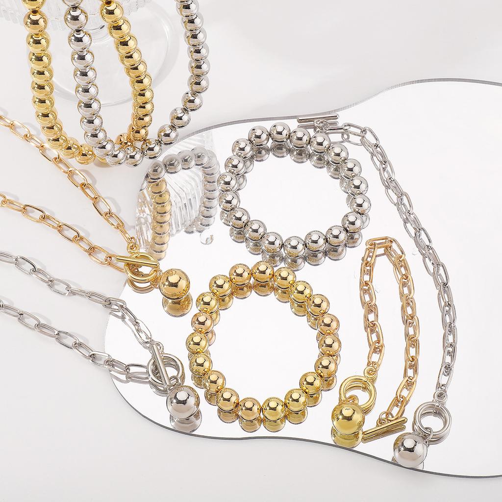 Women European Jewelry Fashion Trend Design Hot Girl Ball Chain Layered Necklace Bracelet Set