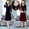 Women's Plus Size Gold Velvet Mid-Length Dress - Autumn 2025 Style, Loose Fit for Middle-Aged and Elderly, Tummy-Covering