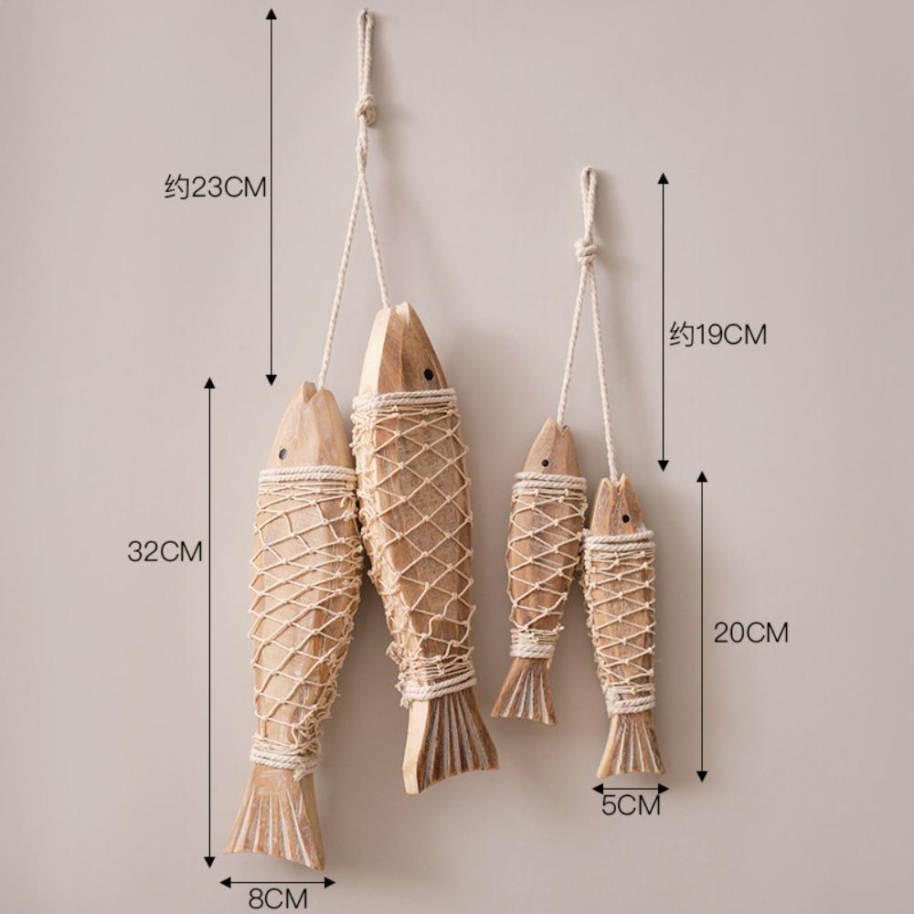 Mediterranean Style Wooden Fish Skewers Fishbone Pendants Creative Fishing Net Ornaments Home Wall Decorations Wall Decorations