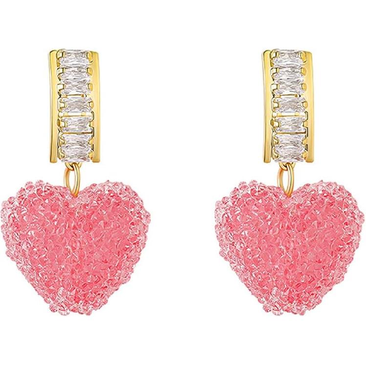 coadipress Crystal Heart Earrings for Women Creative Dainty Sparkling Pink Infinity Love Heart Dangle Drop Statement Earrings Wife Mom Jewelry Pink Crystal 2