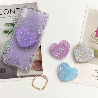 Sterrenhemel Hartvormige Glitter Telefoonhoes met Gegalvaniseerde Ring en Airbag Bescherming