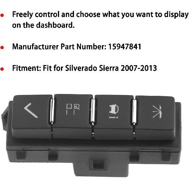 KIMISS Driver Information Center Switch 15947841, Push Button, Manual, Black, Fit for 2007-2013