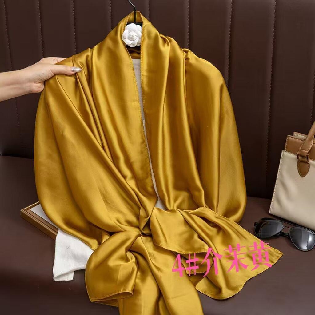 Universal in all seasons, solid-color simulated silk scarf for women, small neck decoration, versatile for women, long silk scarf, shawl for women