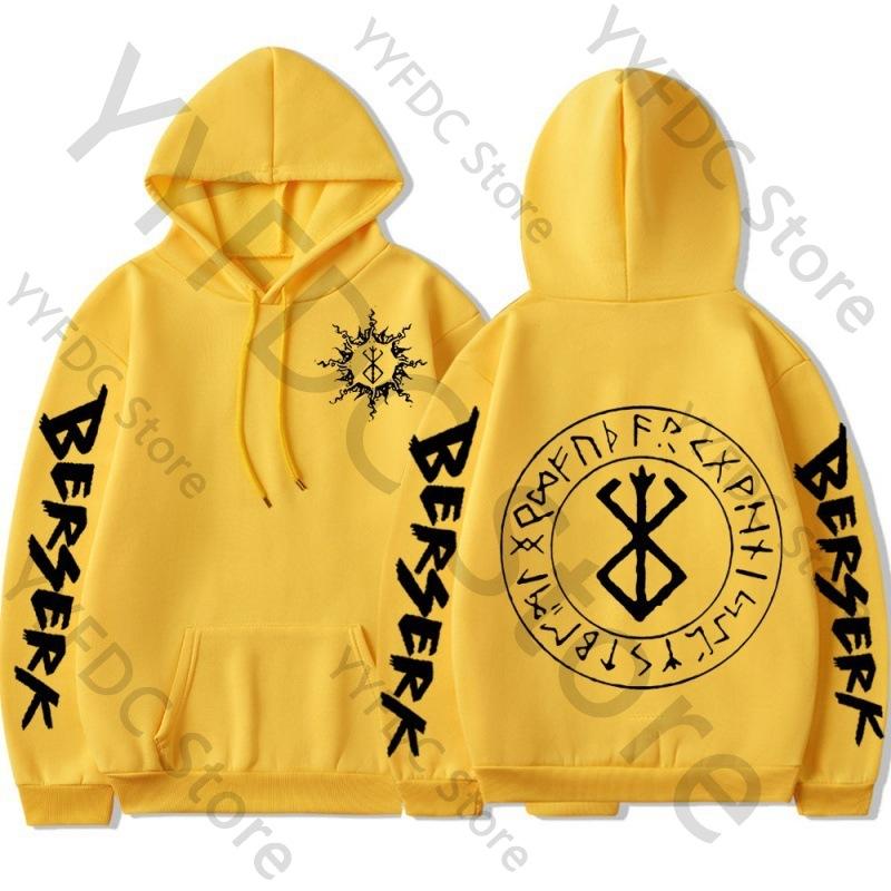Berserk Hoodie – Unisex Black Double Sided Fleece Sweatshirt, Brand of Sacrifice Rune Circle & Sleeve Print, Dark Streetwear