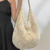 Shoulder Cotton Thread Straw Bag Women's Handwoven Bag Large Capacity Portable Tote Bag Vacation Beach Bag