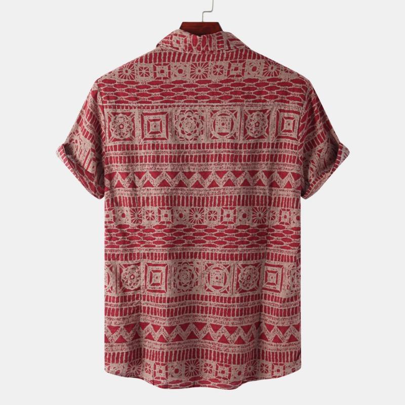Summer New Ethnic Style Men's Floral Short Sleeve Casual Versatile Fashion Shirt