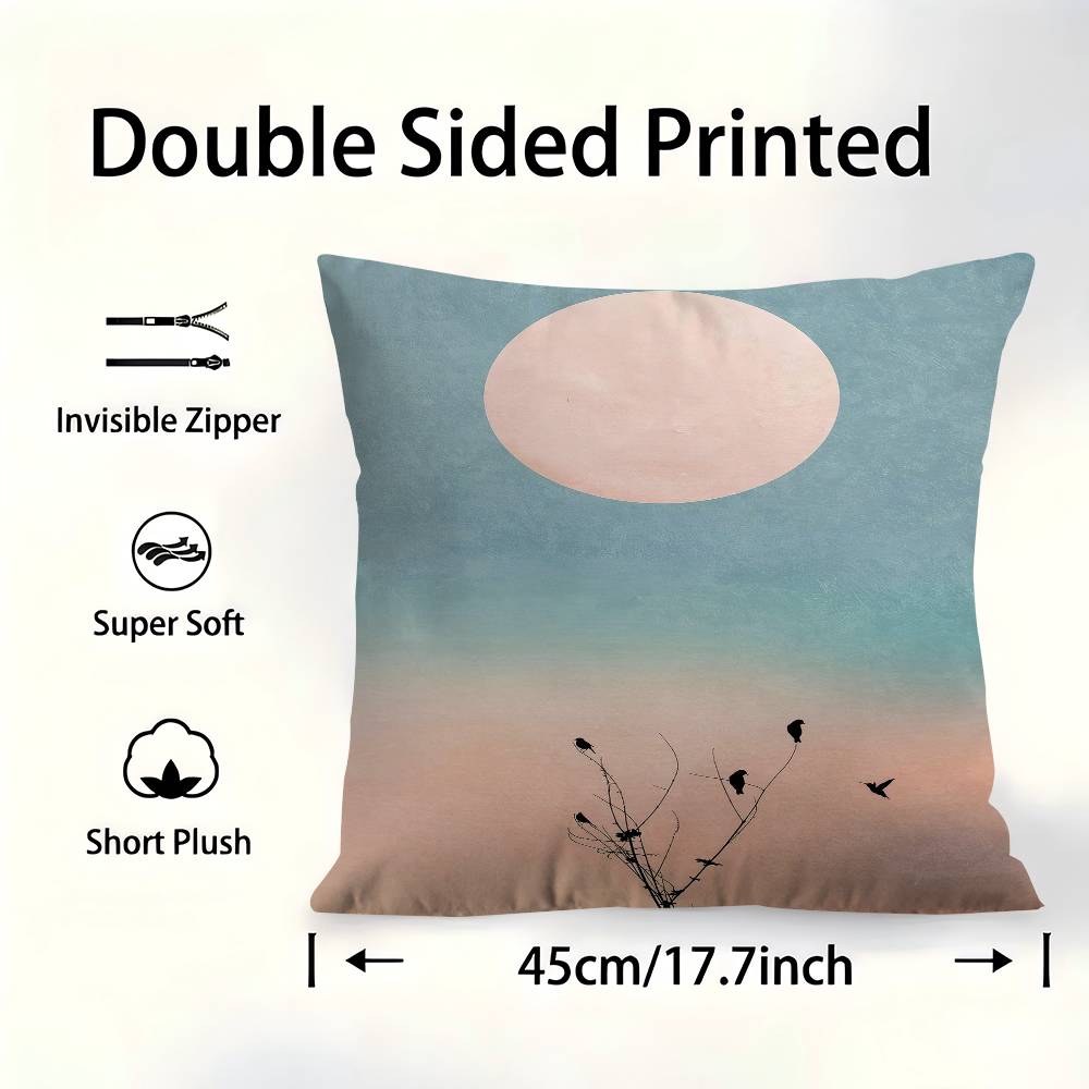 Modern Minimalist Boho Style Trees Birds Sun Landscape Pillow Cover Sofa Cushion Cover Home Room Decoration Children Gift