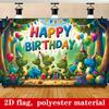 2D Dinosaur Happy Birthday Backdrop with Cartoon Dinosaurs, Gifts & Balloons
