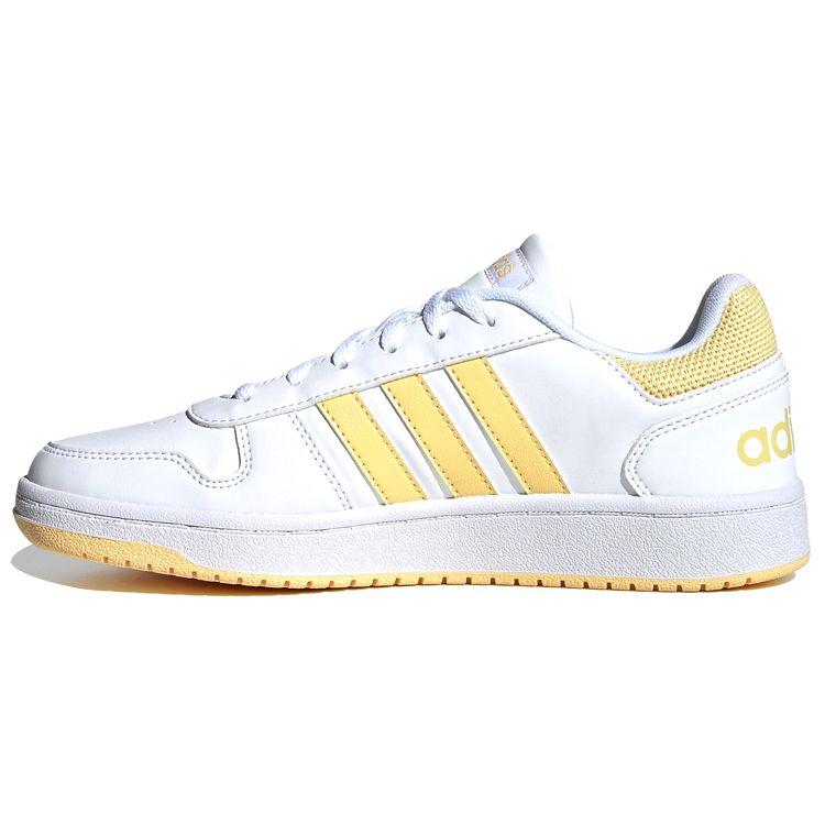 Adidas Neo Hoops 2.0 Synthetic Leather Slip Resistant Durable Low Top Skate Shoes Women Sneakers Yellow White G55065