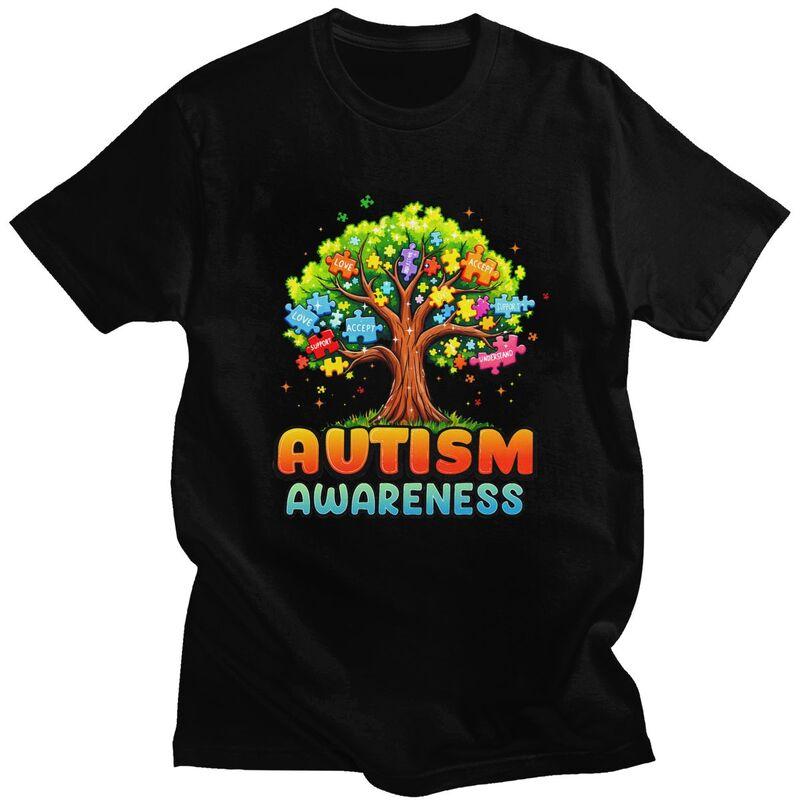 Autism Awareness Tree Teacher T Shirt for Men 100 Cotton Tshirts Casual Streetwaer Short Sleeve Tee Shirt Slim Fit Clothing