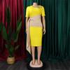 Pleated Strap Clothing Summer Short Color Matching Large Size Women's Sleeve Diagonal Collar Sheath Dress