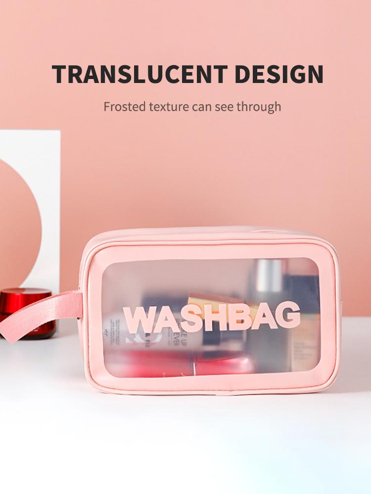 Průhledná třídílná taška na make-up a toaletní potřeby z PU, velkokapacitní poloprůhledná matná přenosná úložná taška z PVC