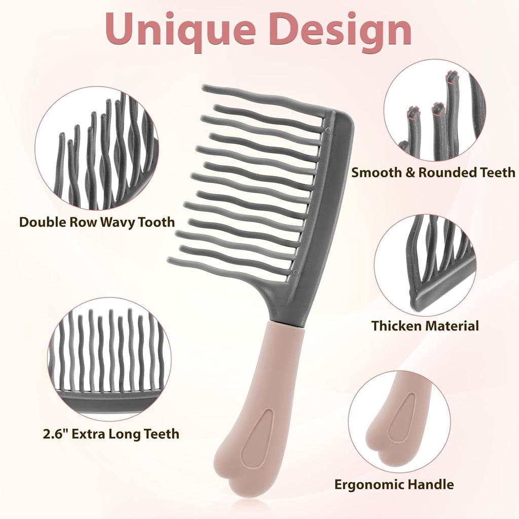 Wide Tooth Comb for Curls, Curly Hair Comb with Double Row Wavy Tooth for Curls Wavy Thick Long Wet Dry Hairs, Detangler Hairs Brush Large Teeth
