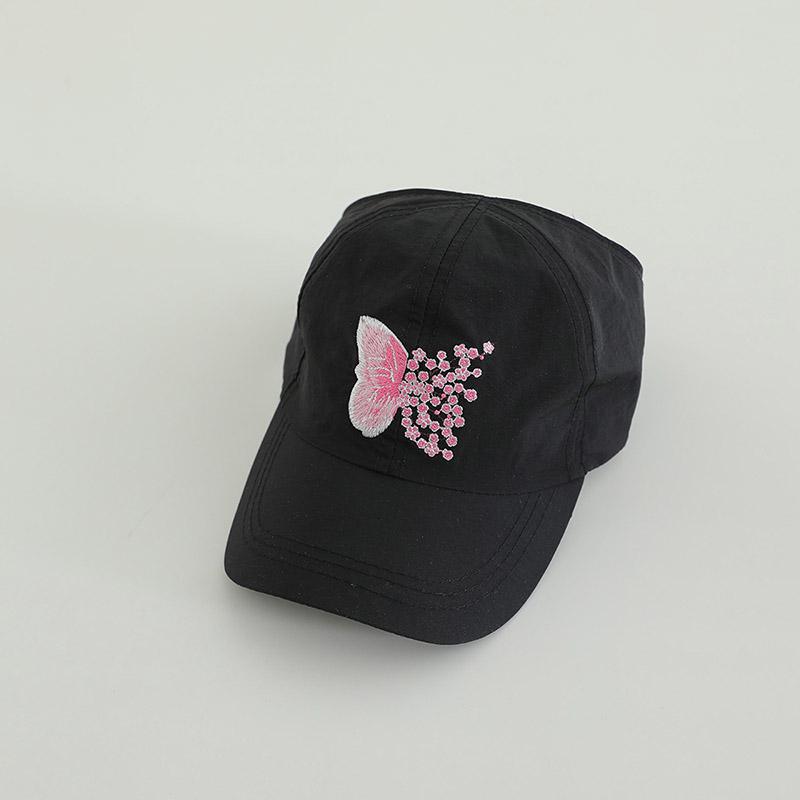 Children's Baseball Cap Butterfly Embroidery Summer Empty Top Sun Protection Hat Quick-drying Adjustable Thin High Ponytail Cap