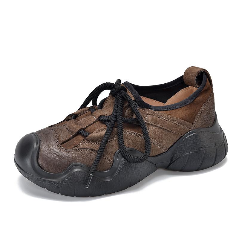 

Johnature, уличная повседневная женская обувь из натуральной кожи, кроссовки в стиле ретро с круглым носком, на мягкой подошве, на шнуровке 38 кофейный