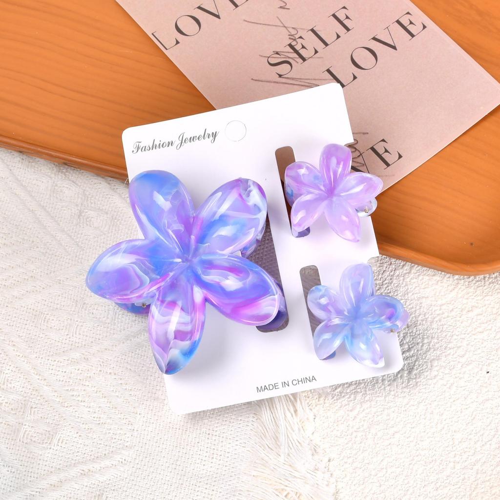 Gradient Plumeria Claw Clip Set: 18-Piece Floral Hair Accessories