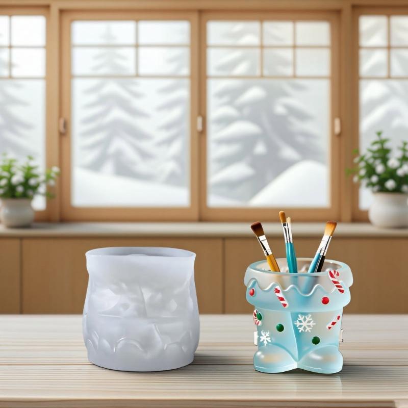 Textured Christmas Boot Planter Mould Flexible Silicone Crafting Tool for Resin Cement Candle Making