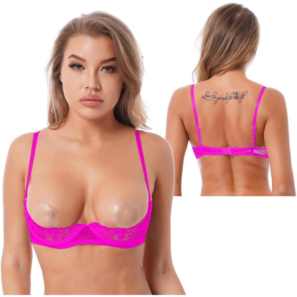 Female Lingerie Sheer Floral Lace 1/4 Cups Underwired Bra Underwear Hollow Out Bralette