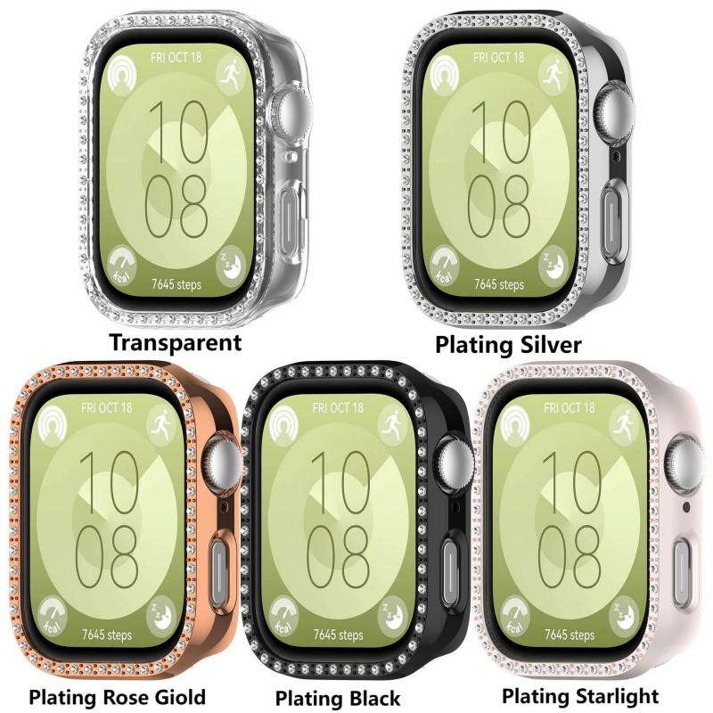 Carcasă PC Bling Pentru Huawei Watch Fit 3 Cristal Diamant Rând Dublu Carcasă Protectoare PC Bandă Protector Curea Ceas
