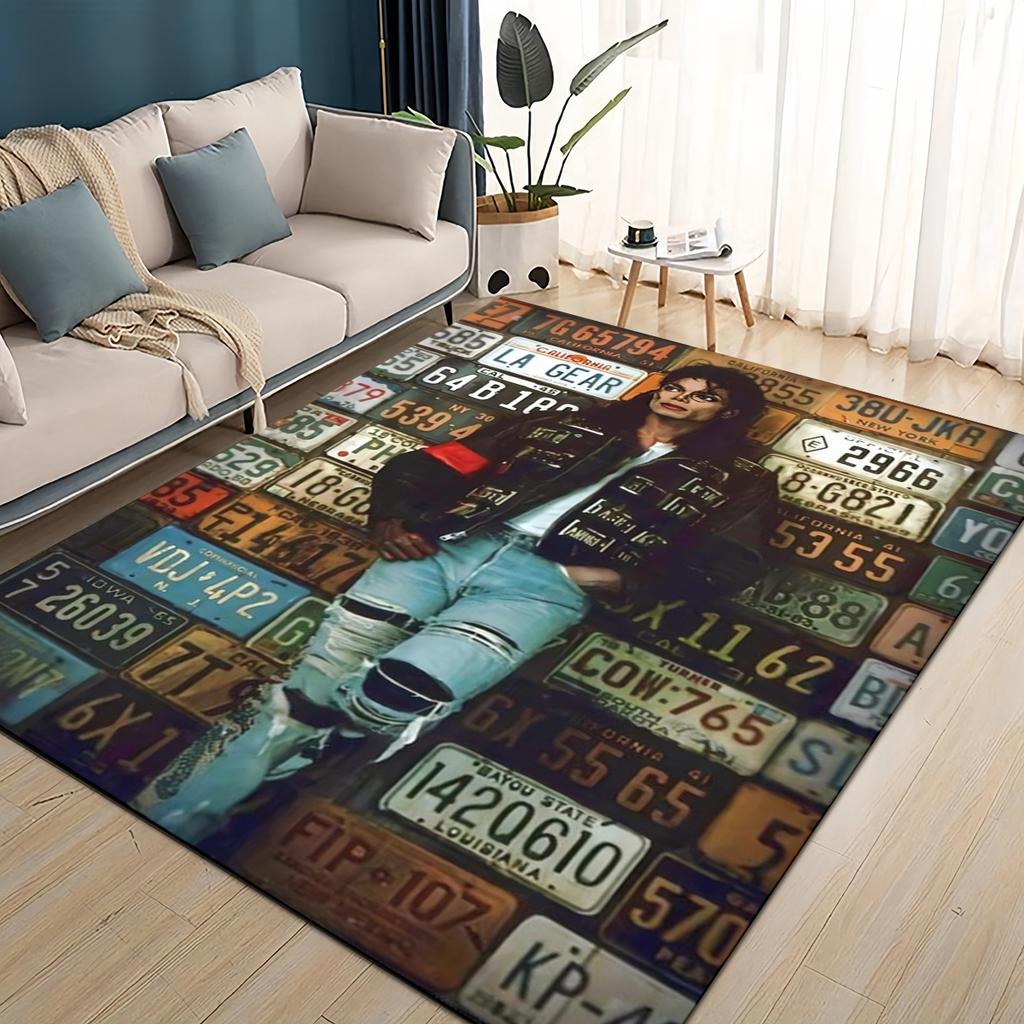 Neuer Stil Michael Jackson King of Pop MJ Teppich für Wohnzimmer Schlafzimmer Zuhause Sofa Dekoration, Rutschfeste Bodenmatte für Kinder