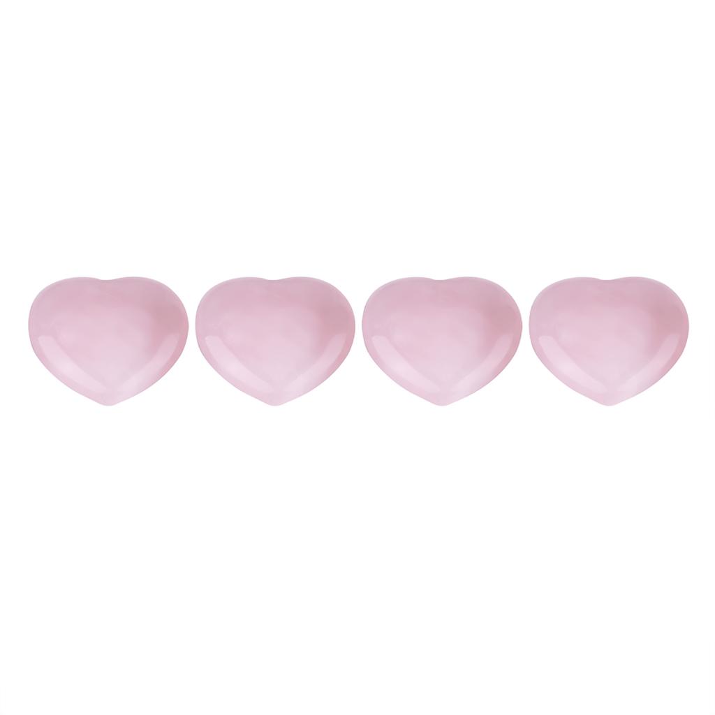 4pcs Rose Quartz Carved Heart shaped Pink Crystal Healing Stone Semi precious Gemstone Decor