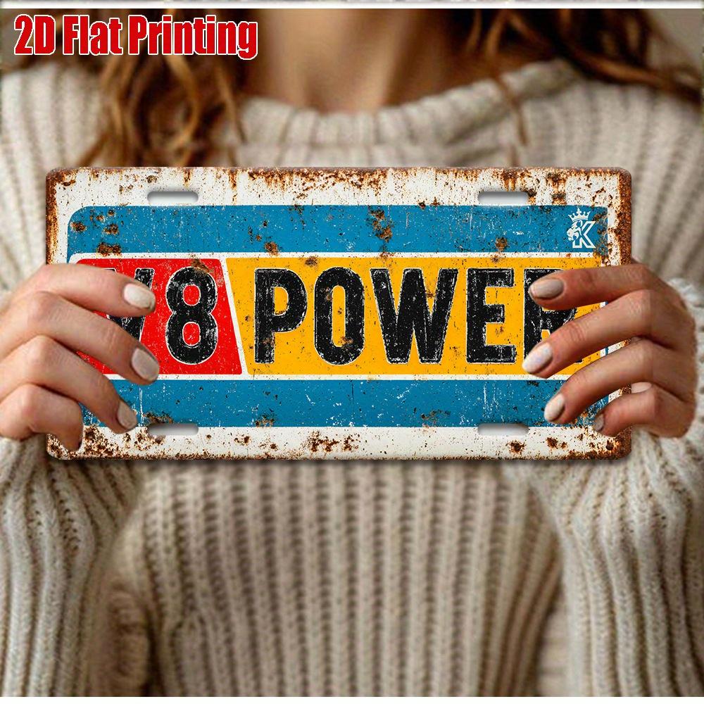 V8 Power Metal License Plate -  Retro Aluminum Sign with Bold V8 Design, Muscle Car & Garage Decor, Industrial Wall Art, Perfe