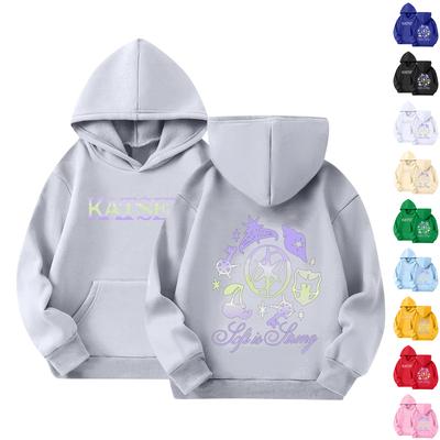 Kids' Long Sleeve Loose Pullover Letter Print Drawstring Hooded Sweatshirt