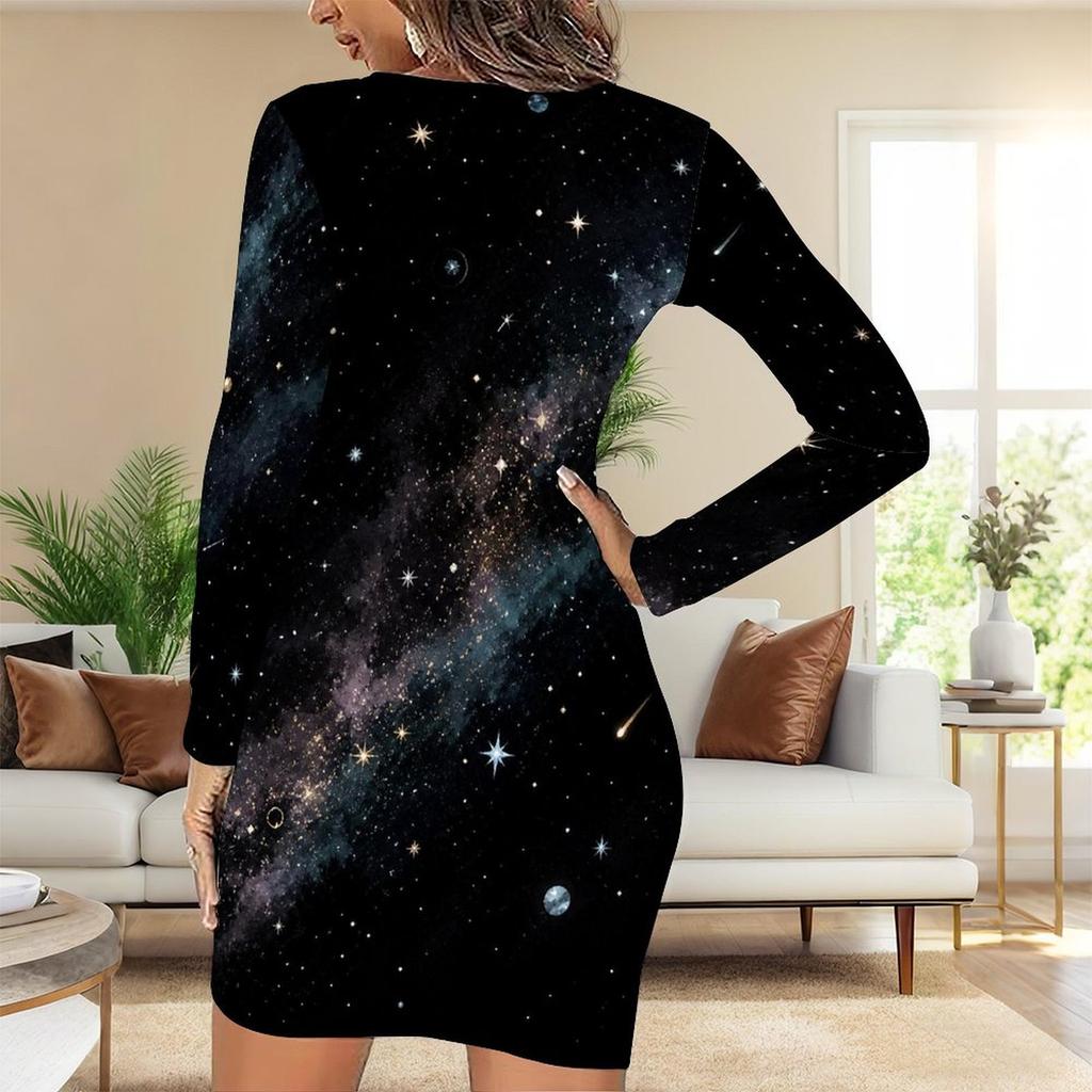 Plus Size Women Long Sleeve Slim Fit Bodycon Midi Dress Chic Daily Party Dress