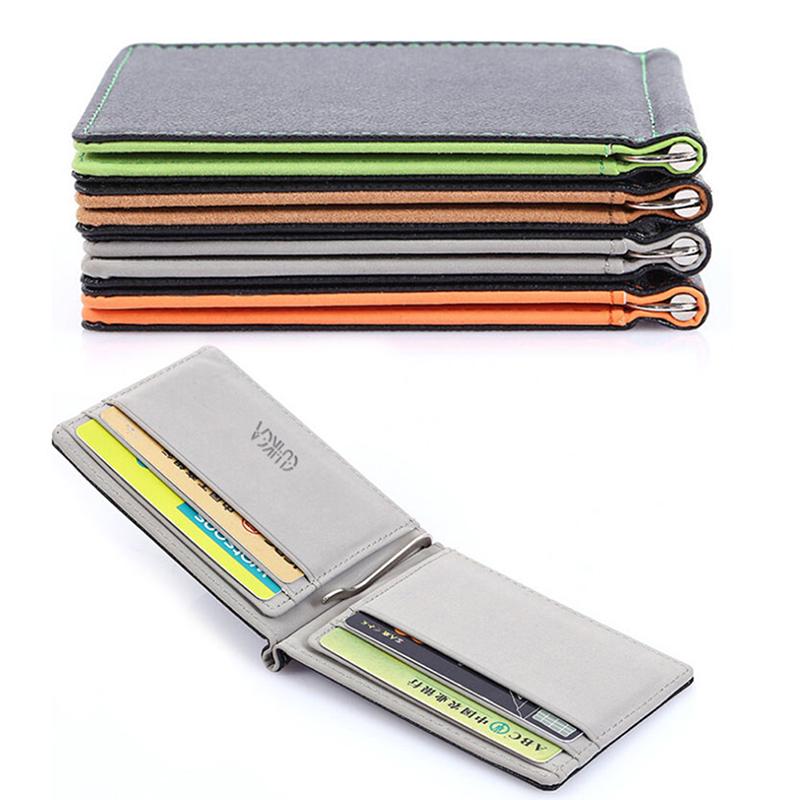 1X Billetera con Clip para Billetes Ultradelgada de Cuero para Tarjetas de Crédito/Identificación