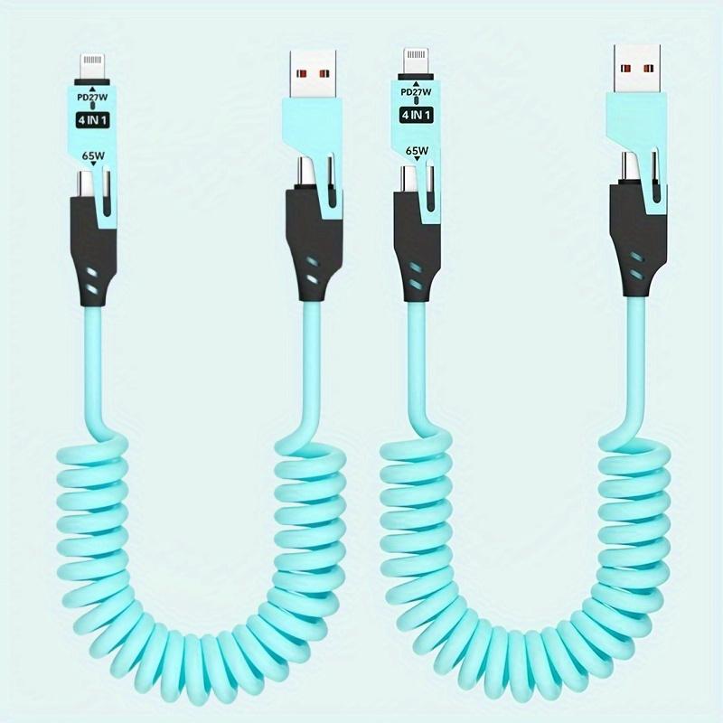 2pcs 4-in-1 Fast Charging USB-C To Type-C Cable, Retractable Spring Coiled Charger Cord for IPhone 16/15/14/13/12/11, for Huawei, for Samsung