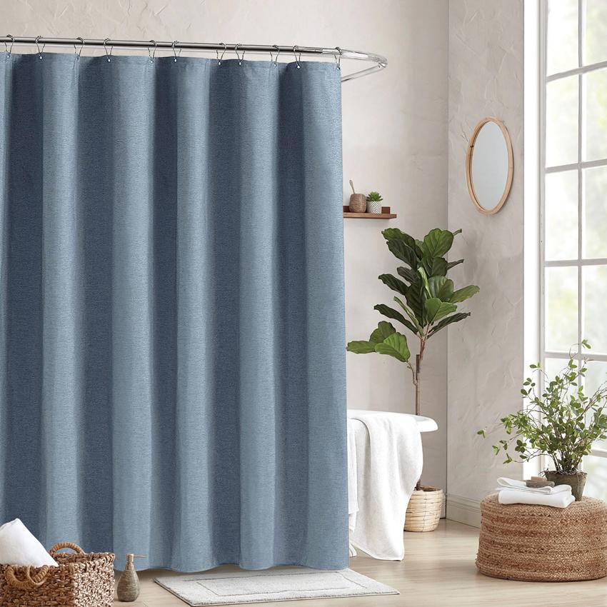 Luxusní plátěný sprchový závěs se stříbrnými kovovými háčky Koupelna Vodotěsná Silná látka Vanové závěsy Vana Velký koupací kryt