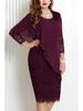 Elegant Lace-Trimmed Solid Color Slim Dress with Three-Quarter Sleeves