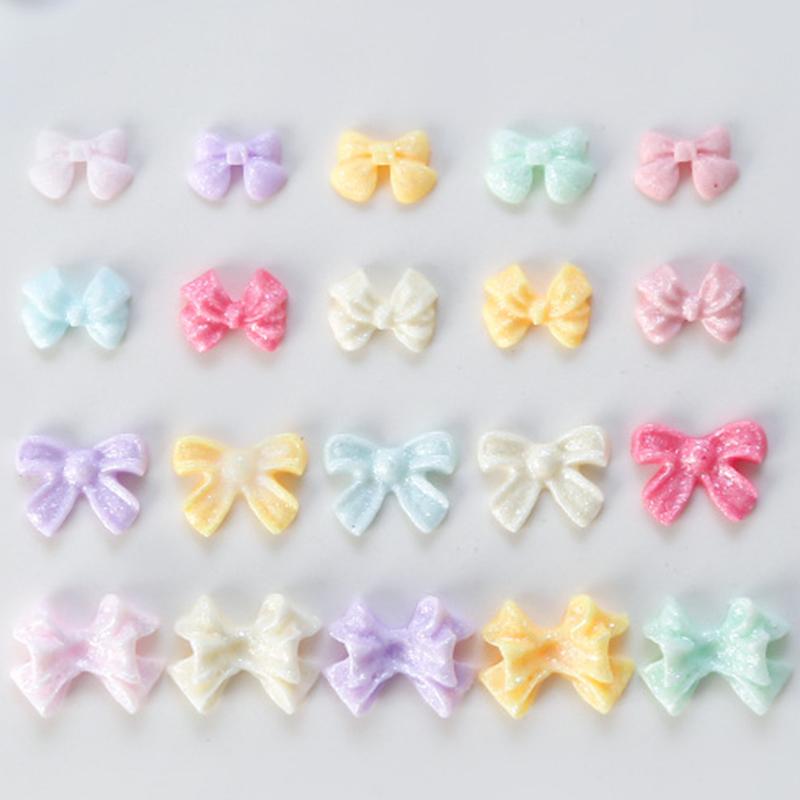 100Pcs/Bag Mini Bow 3D Cute Nail Art Decorations Bowknot Ornament Shiny Nail Charm Jewelry Diy Resin Nail Accessories Flat Back