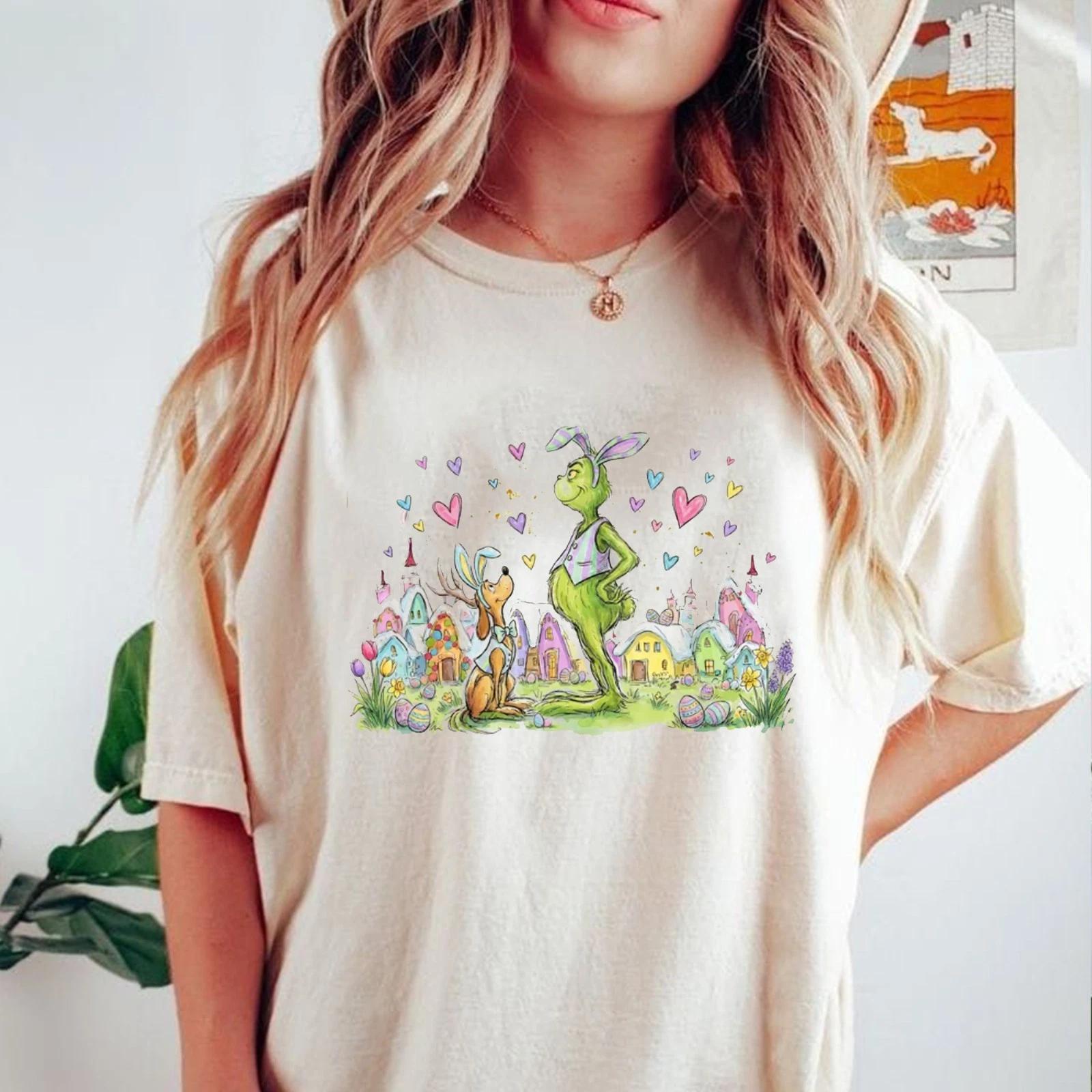 Easter Grinch Bunny T-Shirt, Cute Grinch & Max Easter Day Tee, Easter Day Gift M