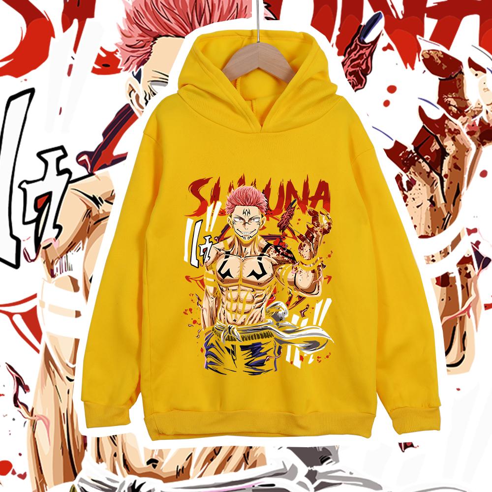 Anime Kids Cotton Tshirt Jujutsu Kaisen Sukuna Print Unisex Boys Girls Hoodie Sweatshirt for Children 100 160cm Height