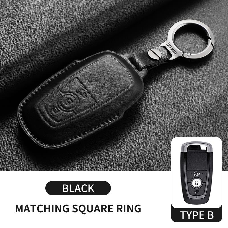 Leather Car Key Case Cover For Ford Focus Explorer Edge Mustang Fusion Mondeo Kuka Escape F250 F350 F450 F550 Galaxy Auto Parts