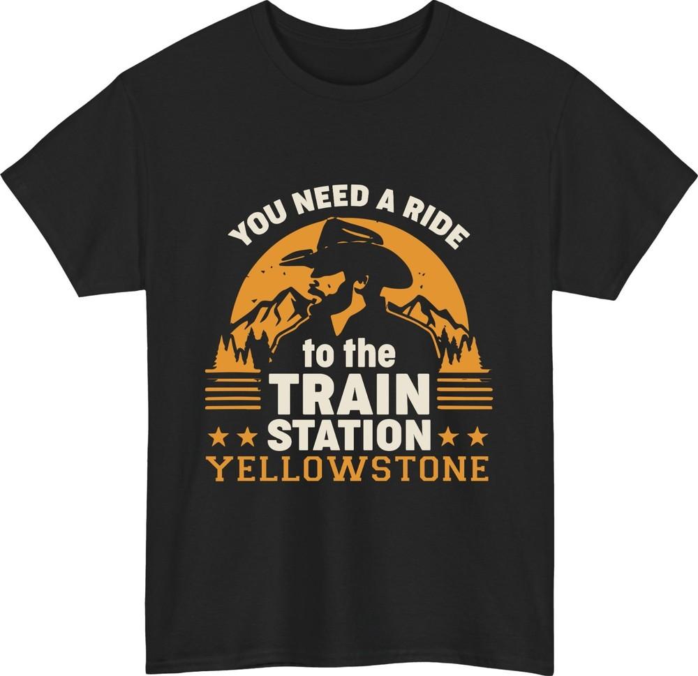 Yellowstone Bahnhof Cowboy T-Shirt Westlicher Berg Sonnenuntergang Geschenk T-Shirt Oberteil